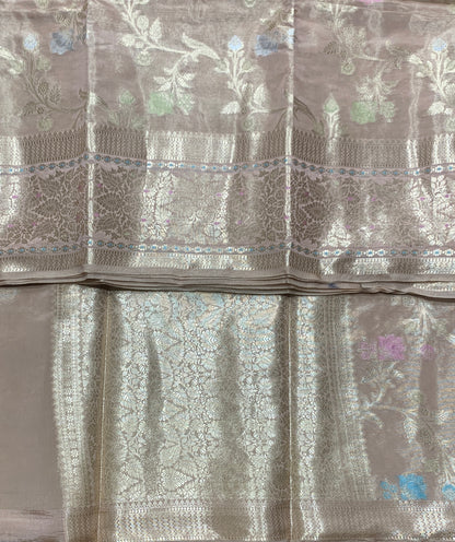 Meenakari Banaras Tissue Silk Saree light brown Colour