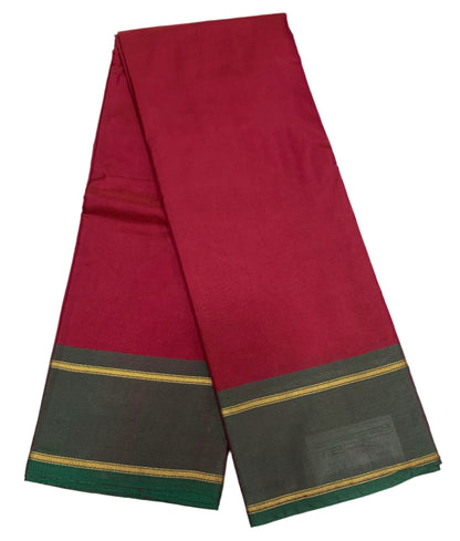 Arani Silk Saree Maroon Colour with Green and Golden Border.