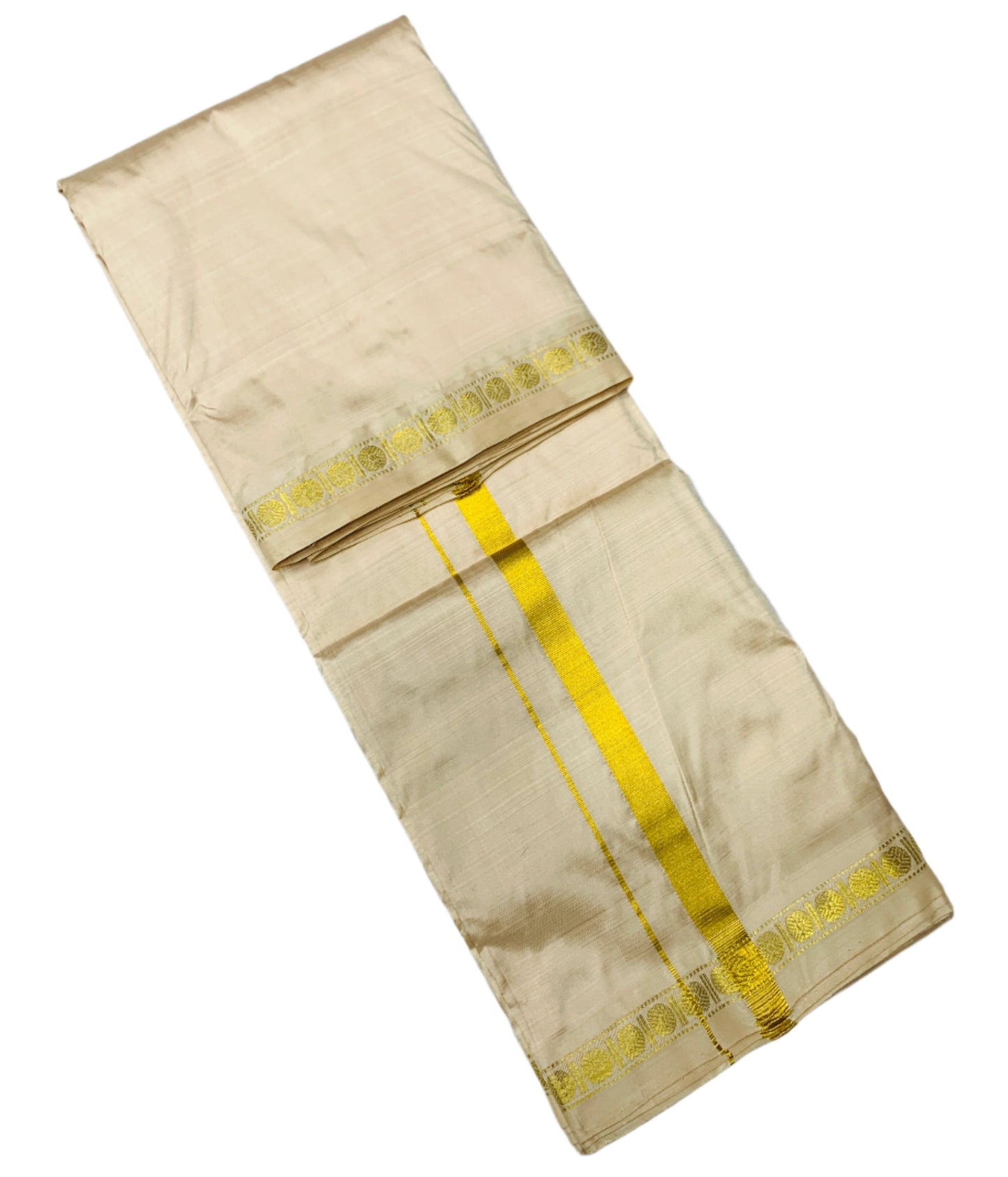 9X5 Pure Silk Dhoti Ivory Colour with Small Border