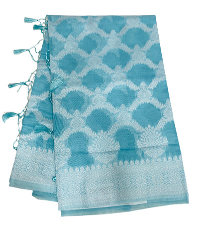 Banaras Katan Saree Sky Blue Colour with Katan Work Border