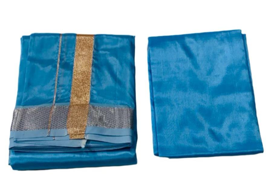 Blue Silk Dhothi and Shirt Material Combo