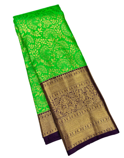 Light Green Colour Semi Silk Saree with Big Brown Border