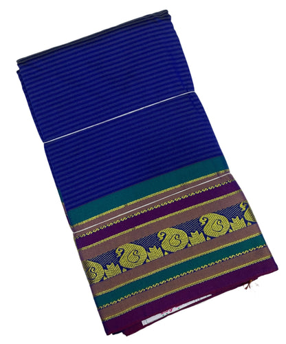 Arani Silk Saree Blue Colour with Magenta Border and Mango Design