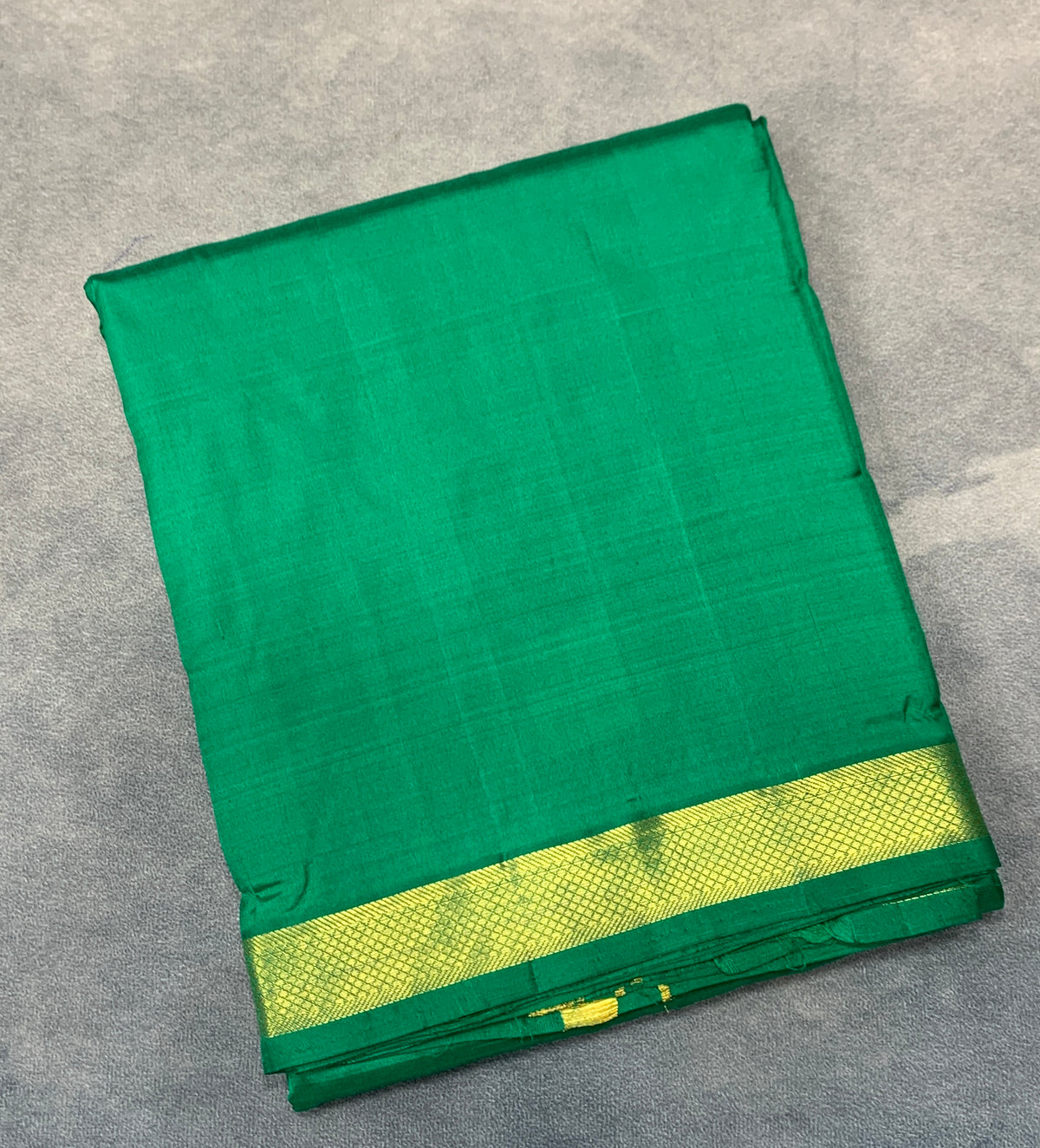 9X5 Pure Silk Dhoti Green Colour with Small Golden Zari Border