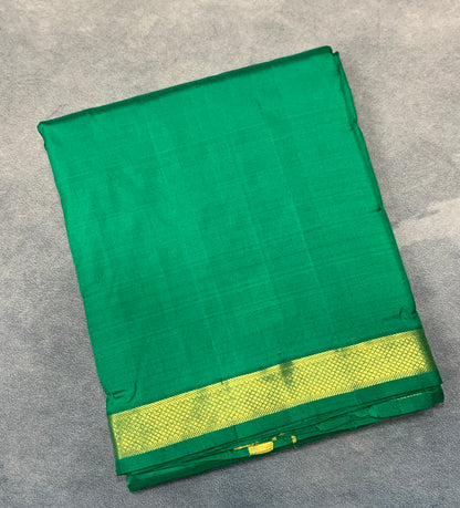 9X5 Pure Silk Dhoti Green Colour with Small Golden Zari Border