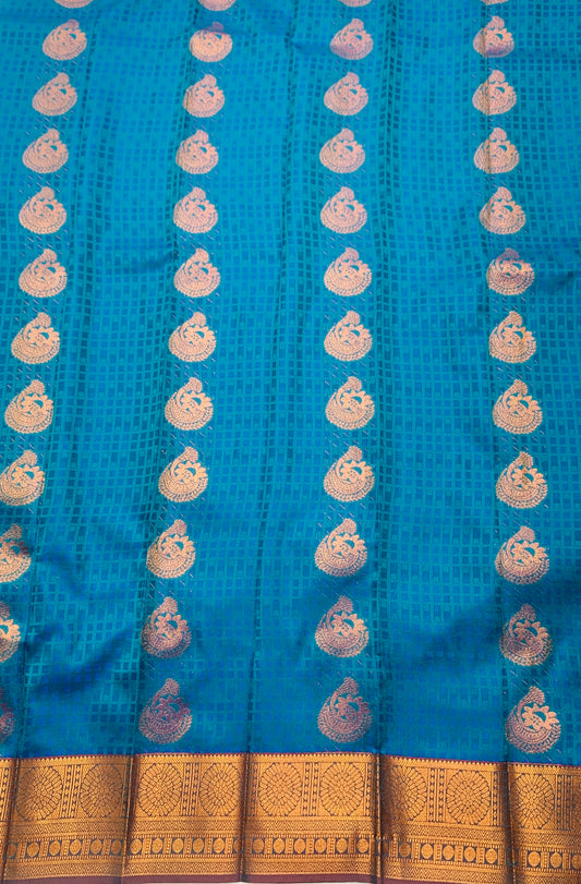 Vegan Silk Saree Sky Blue shade with Copper Border