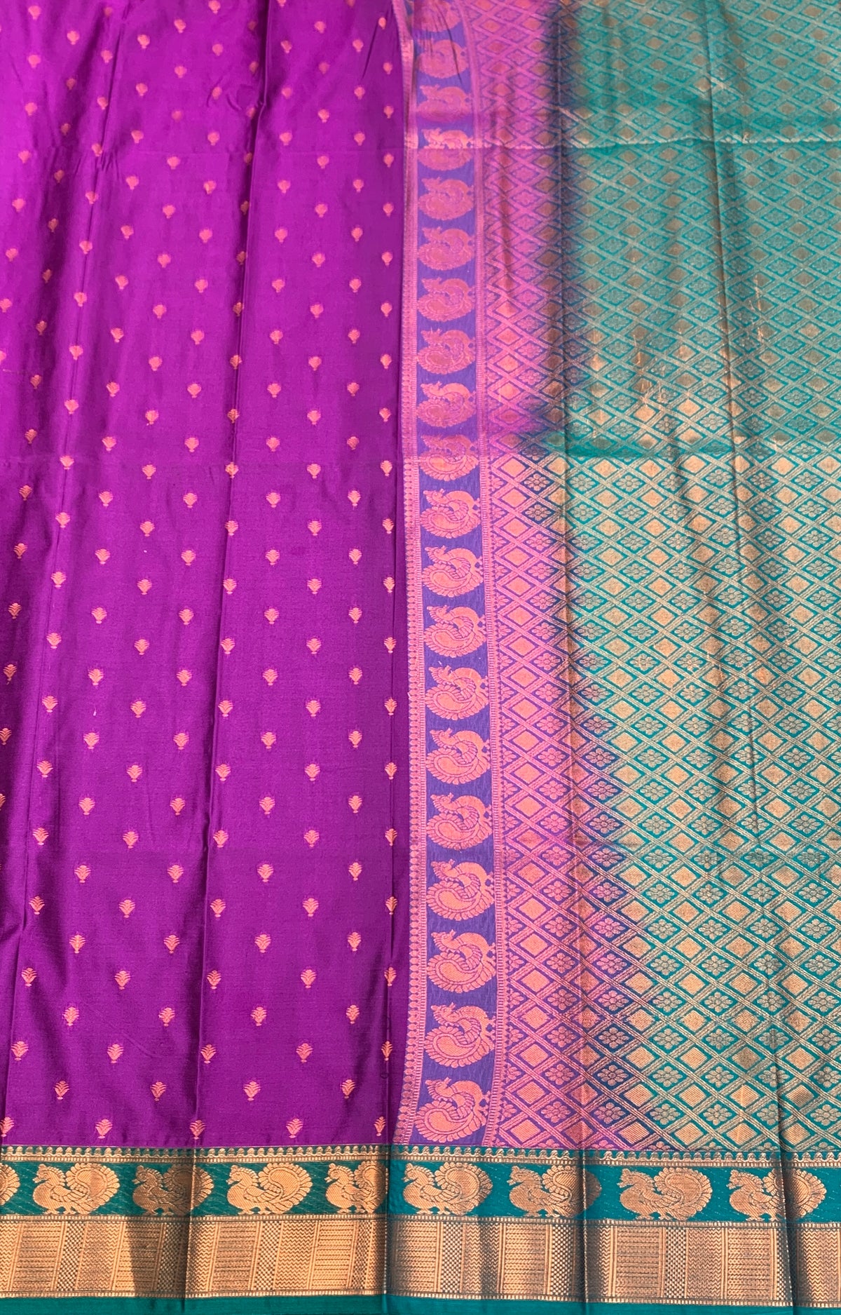Soft Silk Casual Saree Purple with Green Colour Border