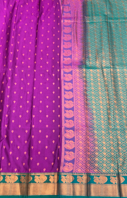 Soft Silk Casual Saree Purple with Green Colour Border