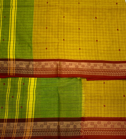 Chettinad Cotton Saree Golden Yellow Shade with Brown Border