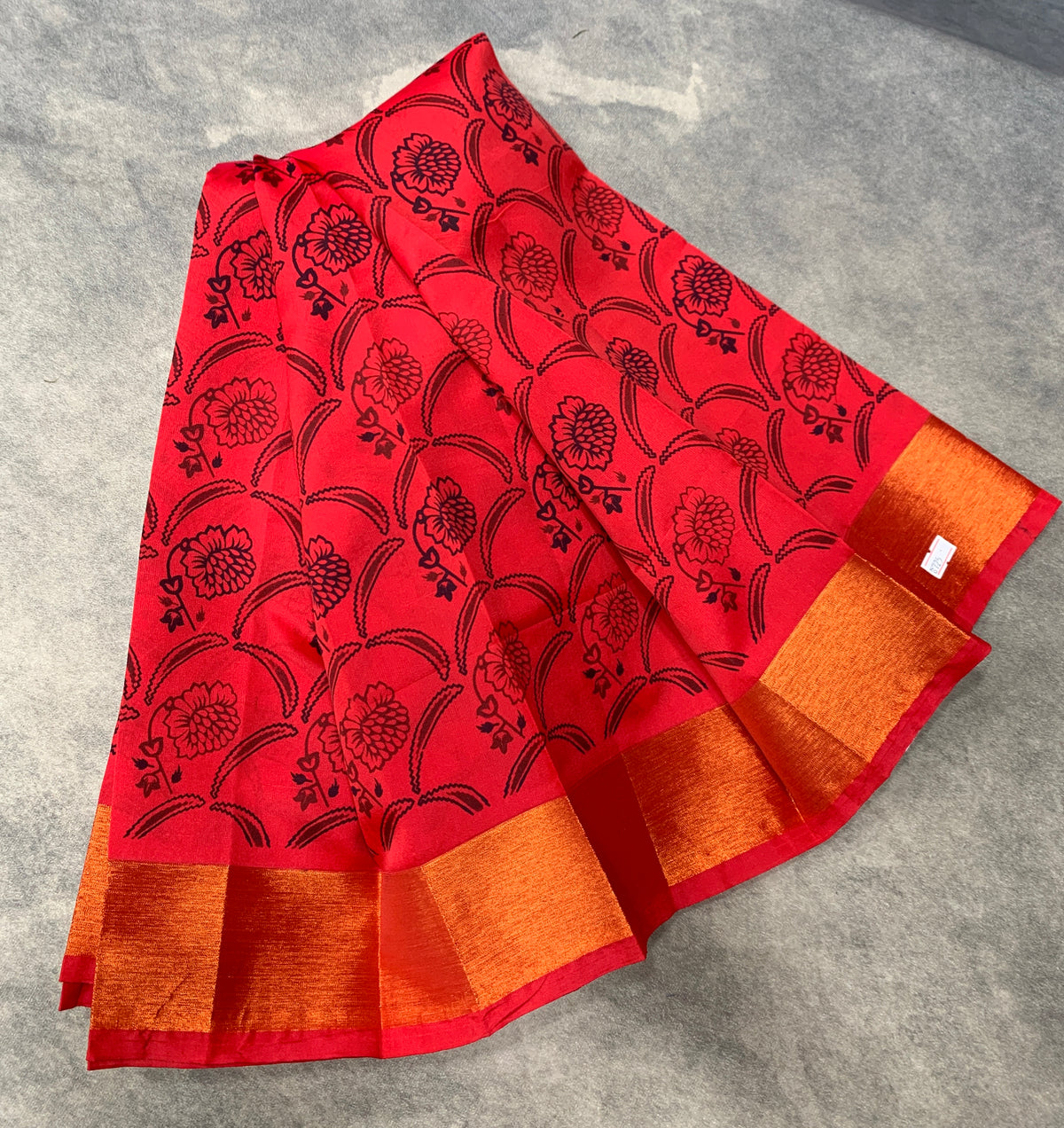 Fancy Cotton Saree Red Colour with Copper Border