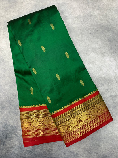 Pure Kanchipuram Silk Green Colour with Red Border