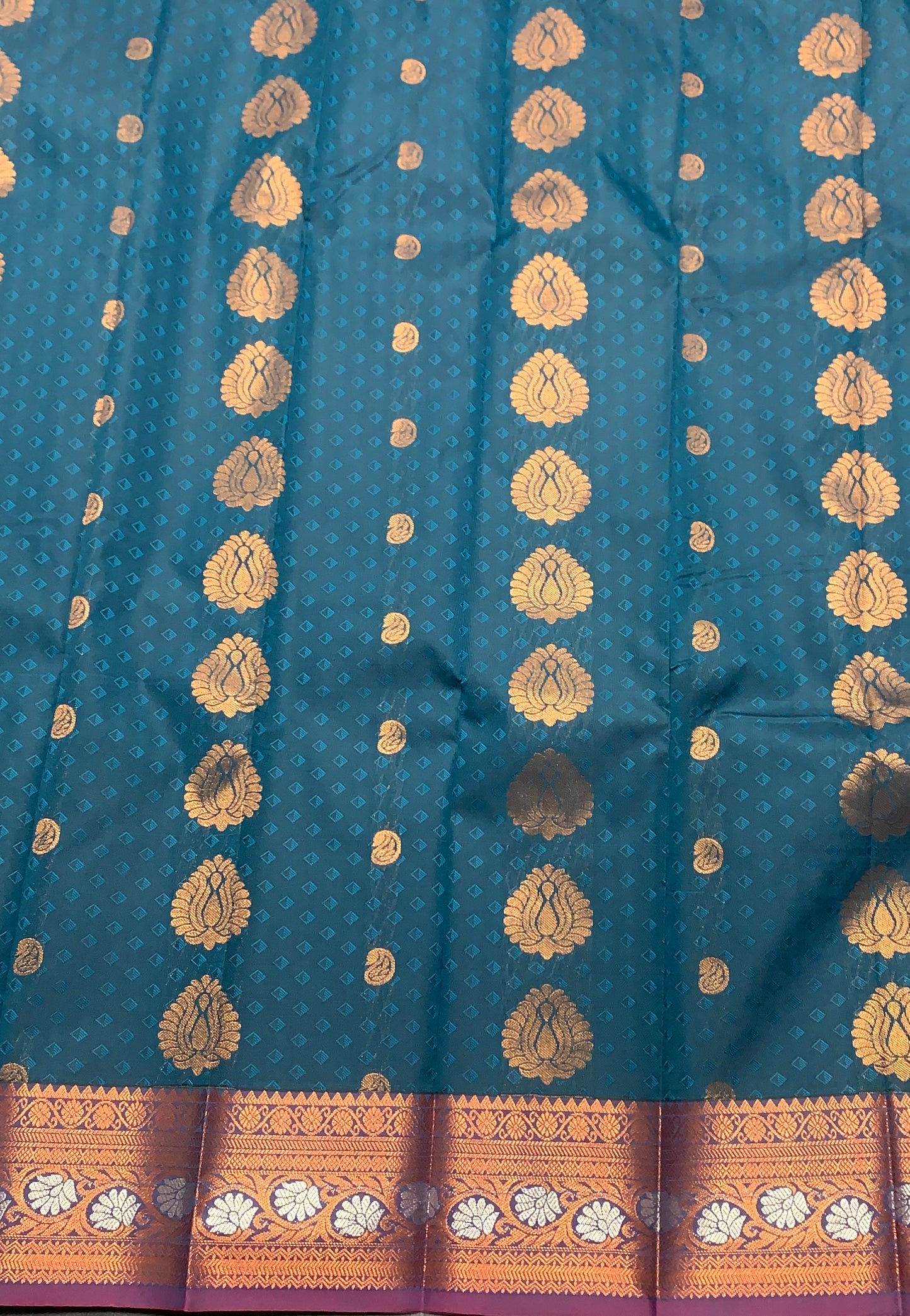 Vegan Silk Saree Sky Blue Colour Saree with Copper Border