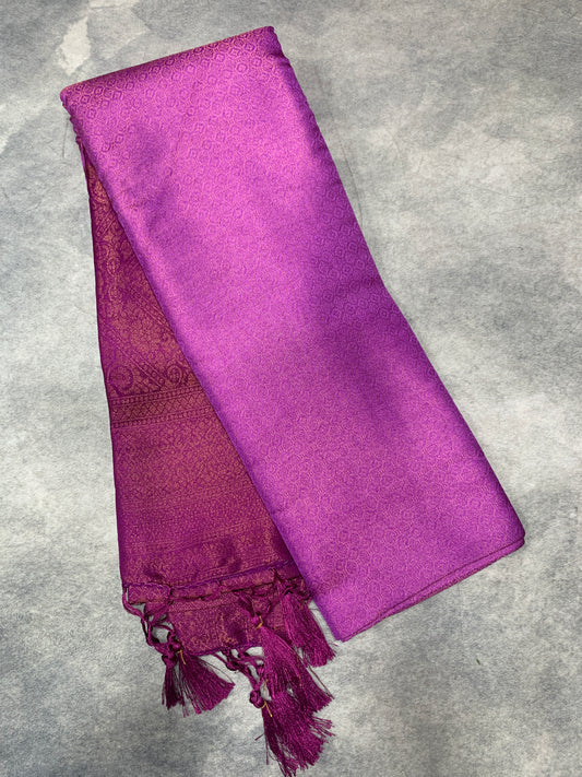 Soft Silk Saree Lavender Colour with Beetroot Colour Pallu