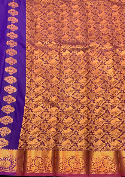 Vegan Silk Saree Violet Colour Saree with Copper Border