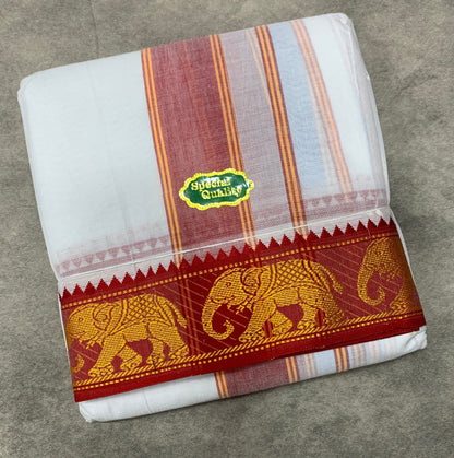 9X5 Cotton Dhoti White Colour with Red and Blue Border with Angavastarm