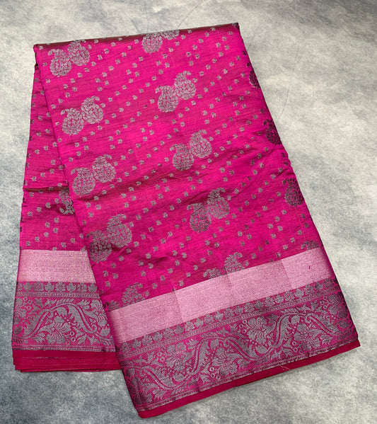 Tussar Saree Colour Pink Colour With Block Zari Work Border