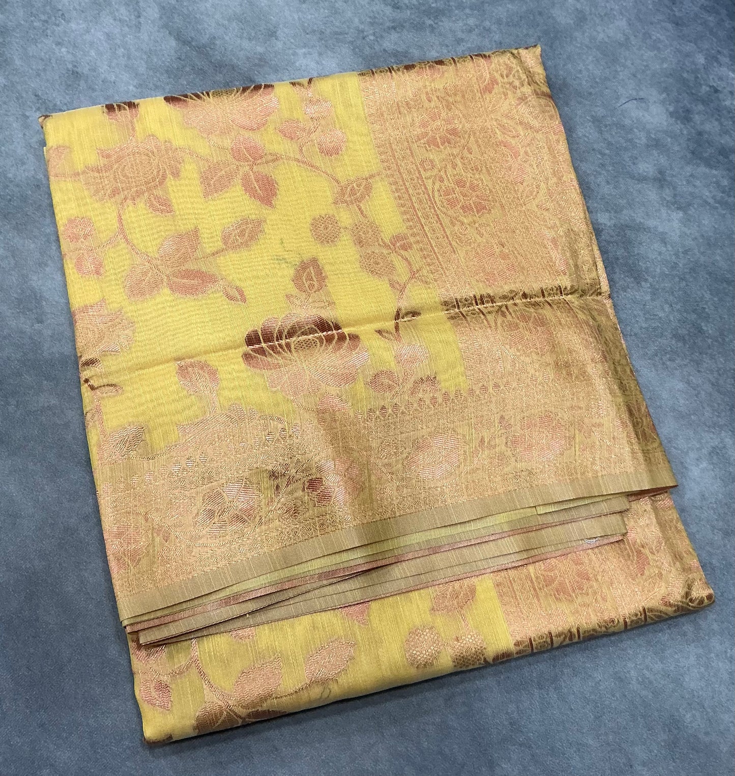 Banaras Katan Saree Yellow Colour with Katan Work Border