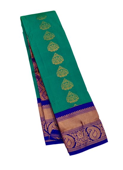 Vegan Silk Saree Rama Green shade with Blue Border