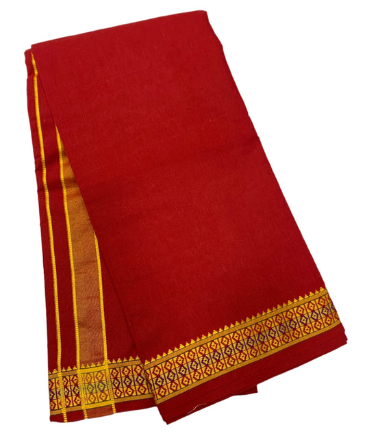 9X5 Cotton Red Colour with Red & Blue Diamond Border