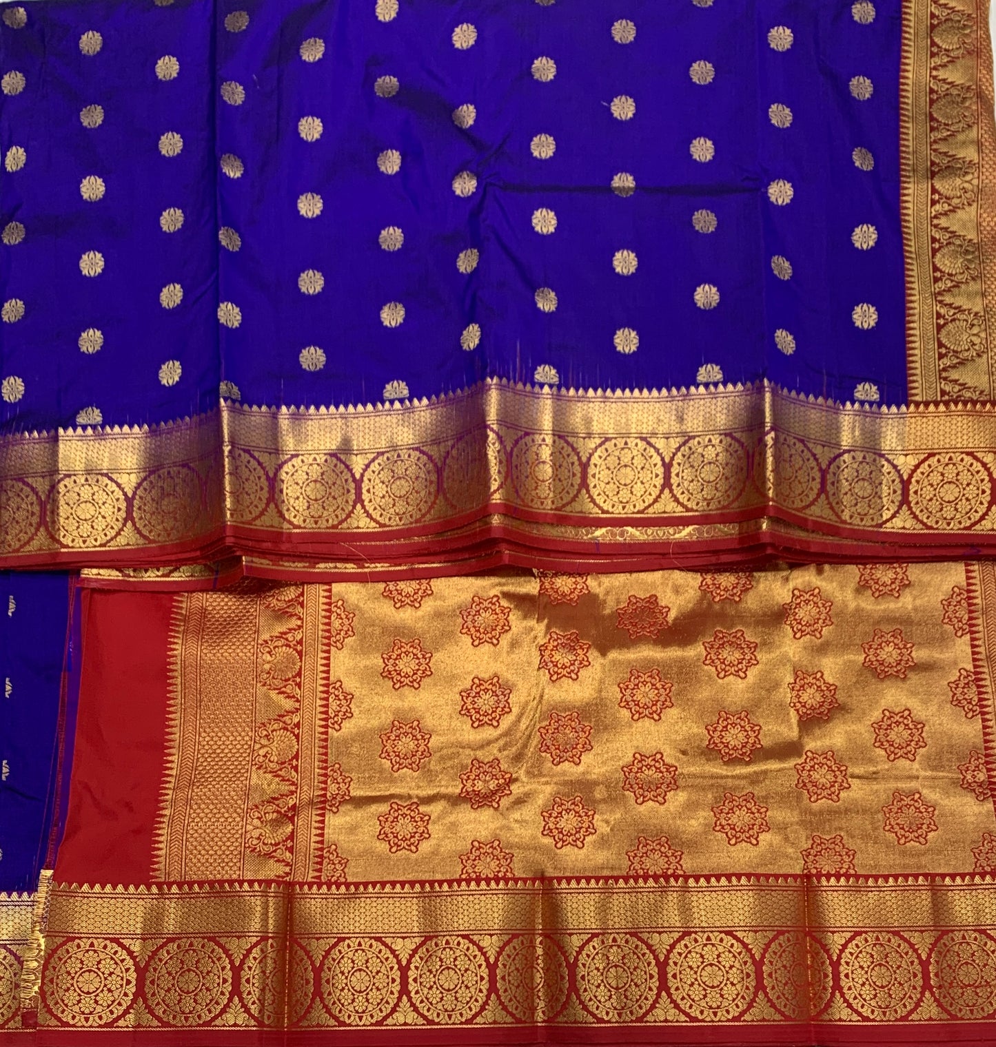 Pure Kanchipuram Silk Saree Blue shade with Red Border