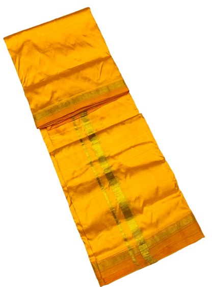 9X5 Pure Silk Dhoti Yellow Small Border