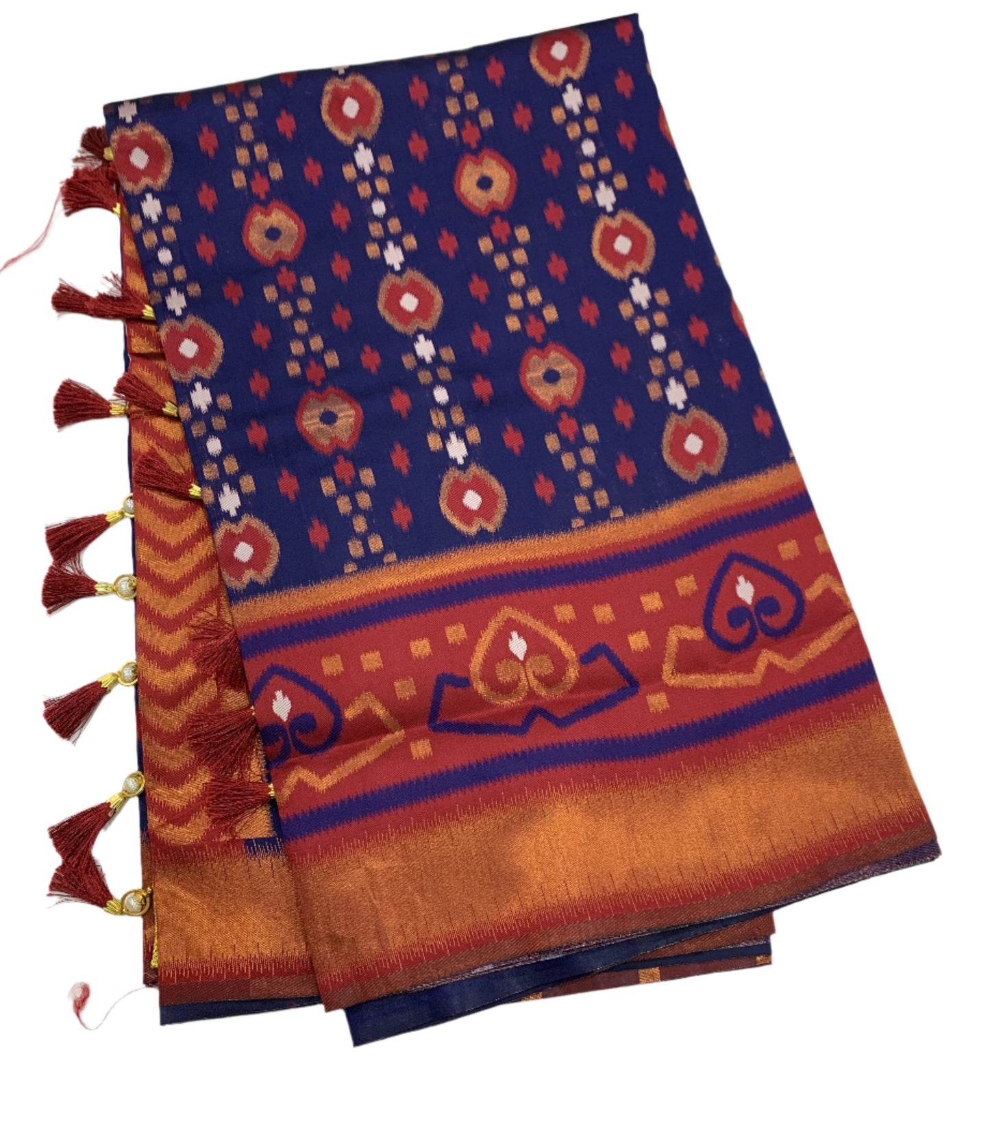 Pochampalli Semi Silk Saree Navy Blue Colour with Maroon Border