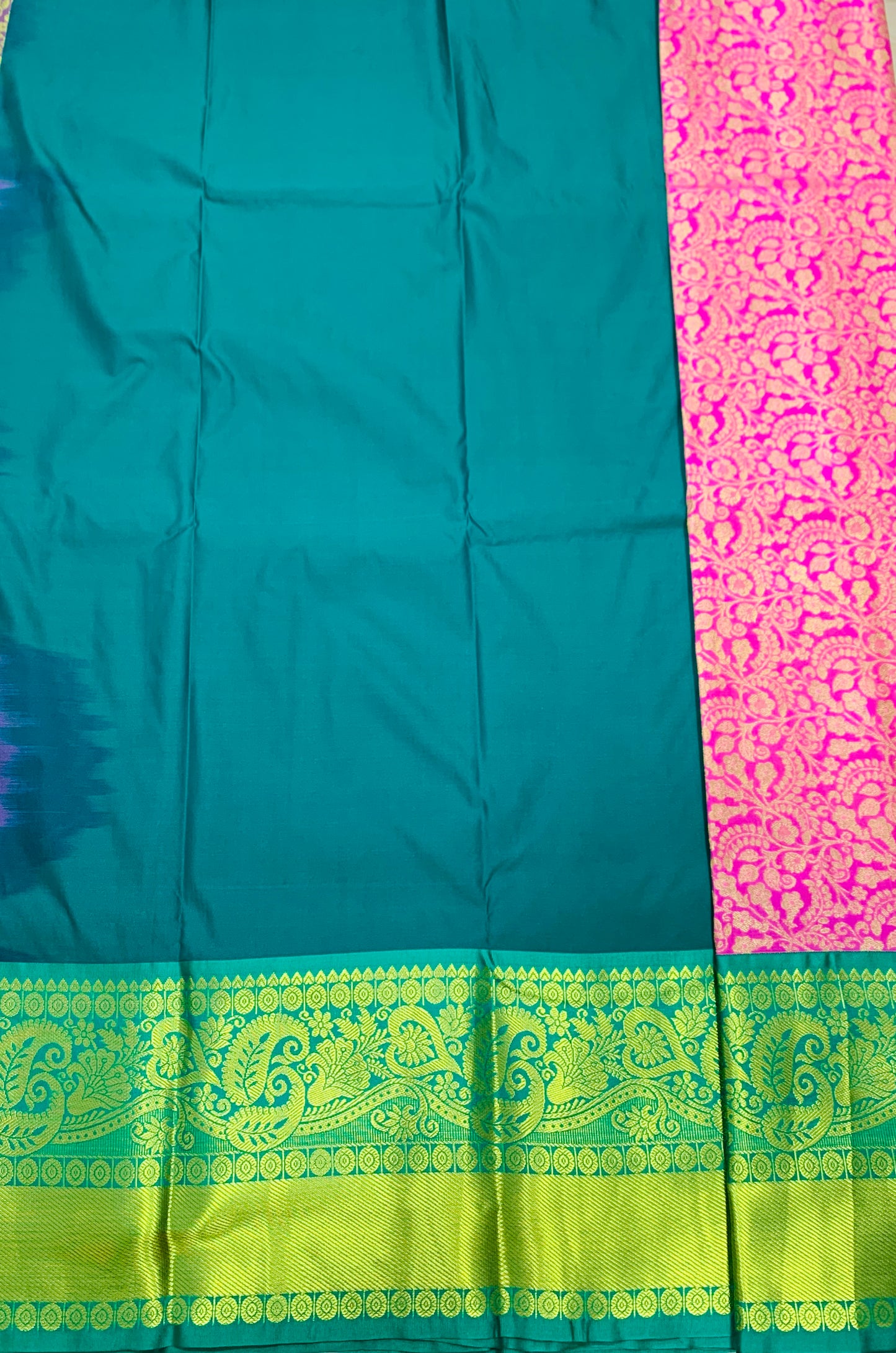 Pink shade Vegan Silk Kids Pattu Pavadai with Contrast border for age above 10 years