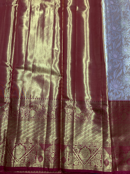 Semi Silk Golden and Sliver Shade with Large Maroon Border
