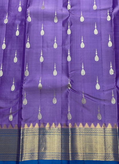 Pure Kanchipuram Silk Saree Lavender Colour with Sky Blue Border