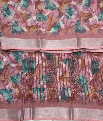 Jute Cotton Saree Onion Pink Shade with Thread Border