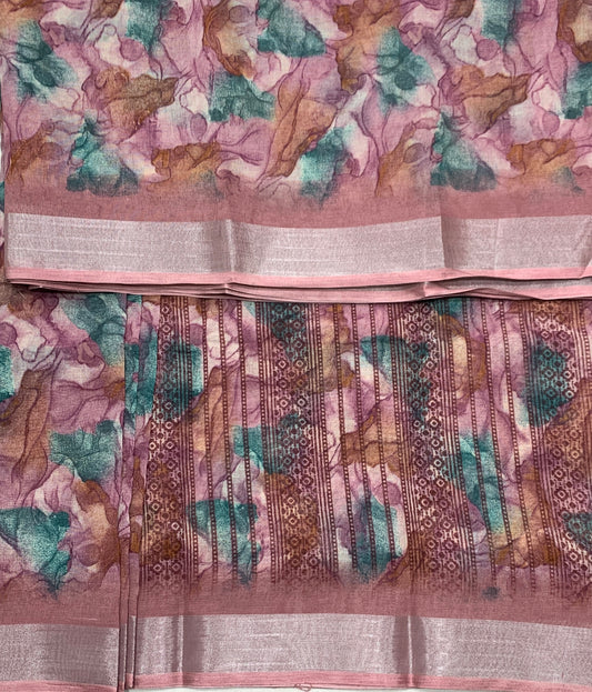 Jute Cotton Saree Onion Pink Shade with Thread Border