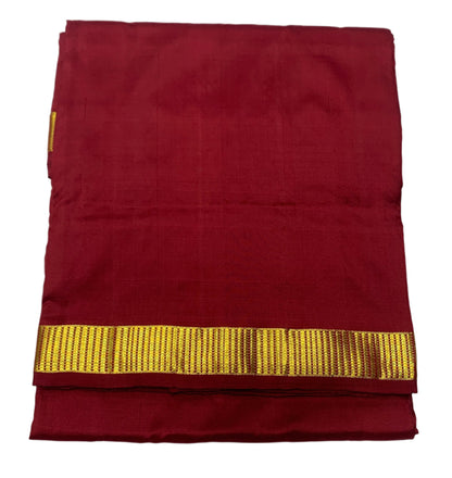 9 yards Pure Kanchipuram Silk Saree Maroon Colour with Golden Zari Border