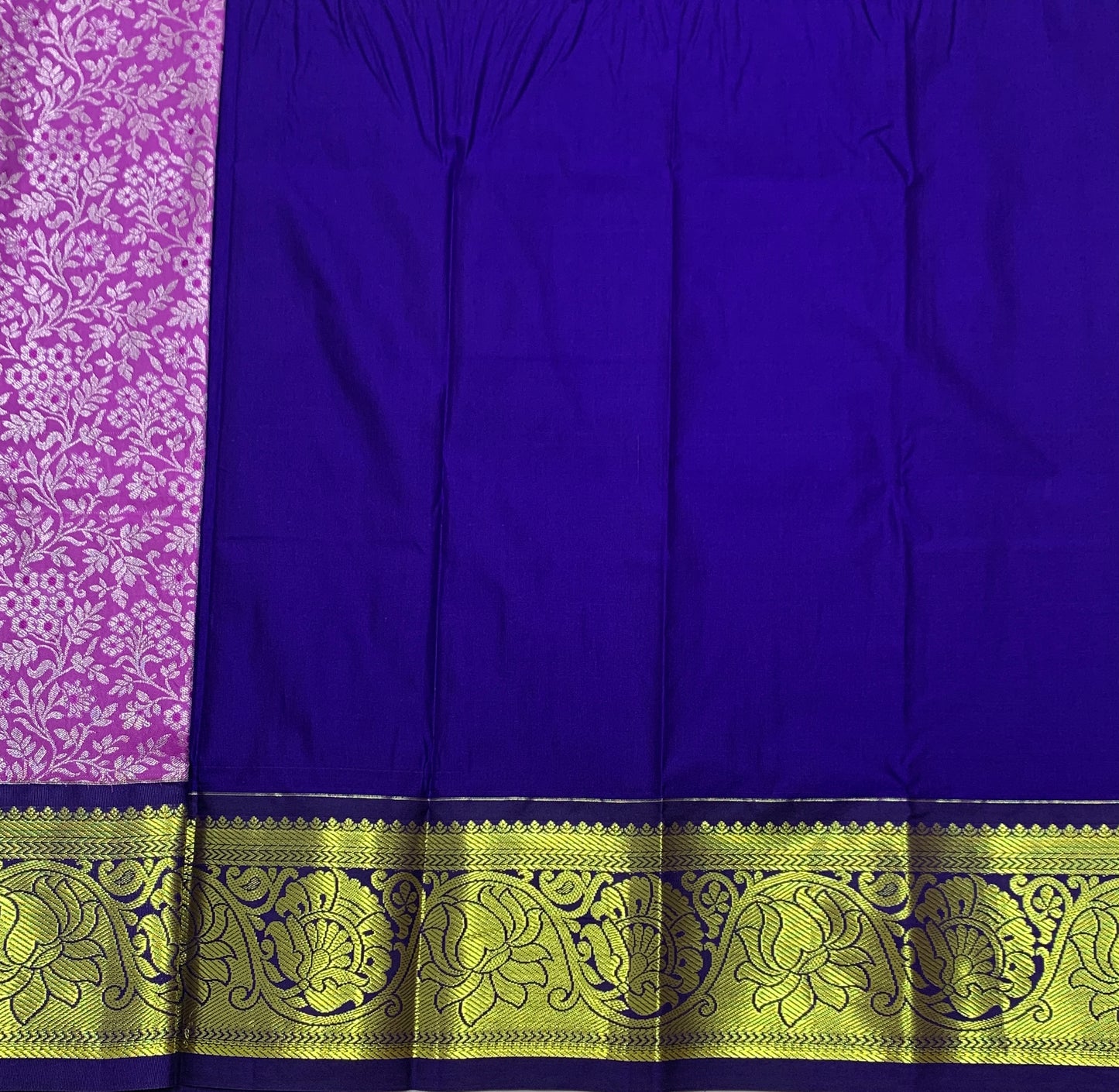 Lavender Shade Vegan Silk Kids Pattu Pavadai with Contrast Border for Newborn to 2 Years
