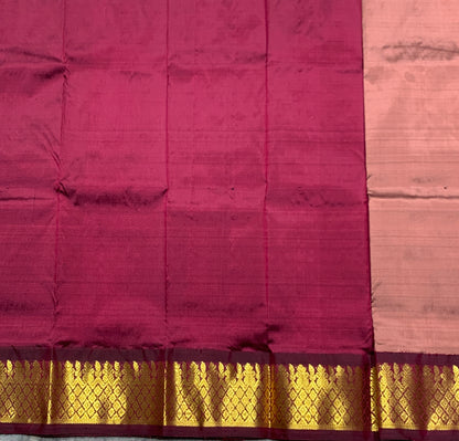 Wine Red Shade Pure Kanchipuram Kids Pattu Pavadai with Contrast Border for Newborn to 2 Years