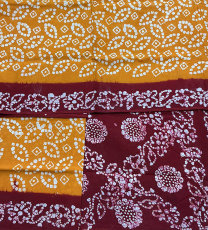 Chettinad Sungudi Cotton Mango Yellow Colour with Red Colour Border