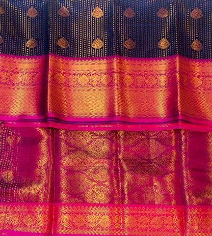 Vegan Lakshadeepam Silk Saree Navy Blue Colour with Copper Border