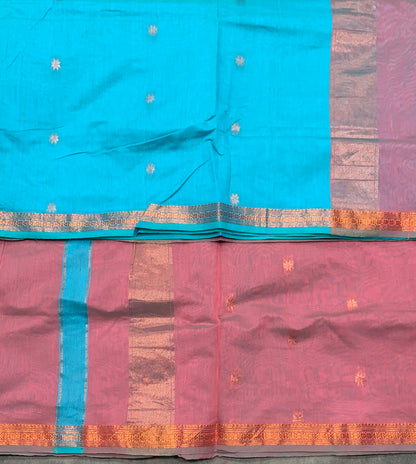 Sky Blue Colour Silk Cotton Saree with Copper Zari Border