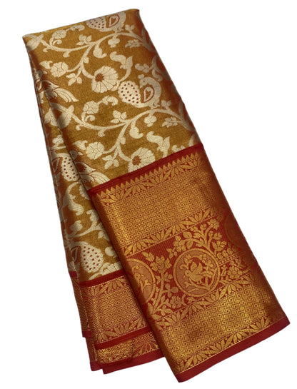 Fancy Tissue Saree Golden Colour with Maroon Border