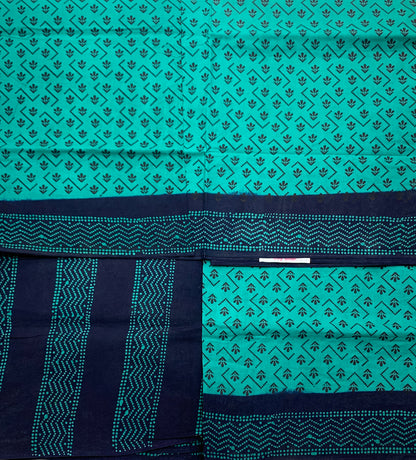 Chettinad Sungudi Cotton Emerald green Colour with Navy Blue Border