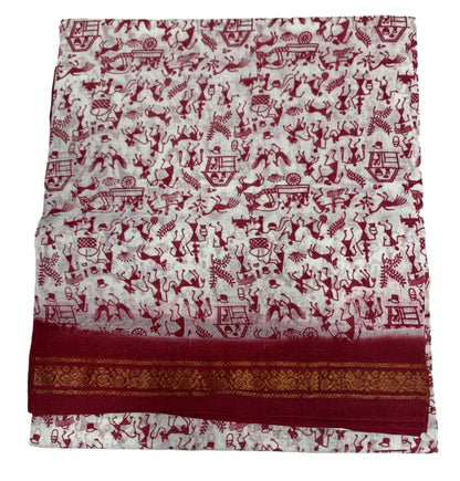 Chettinad Sungudi Cotton White Colour with Printed Saree