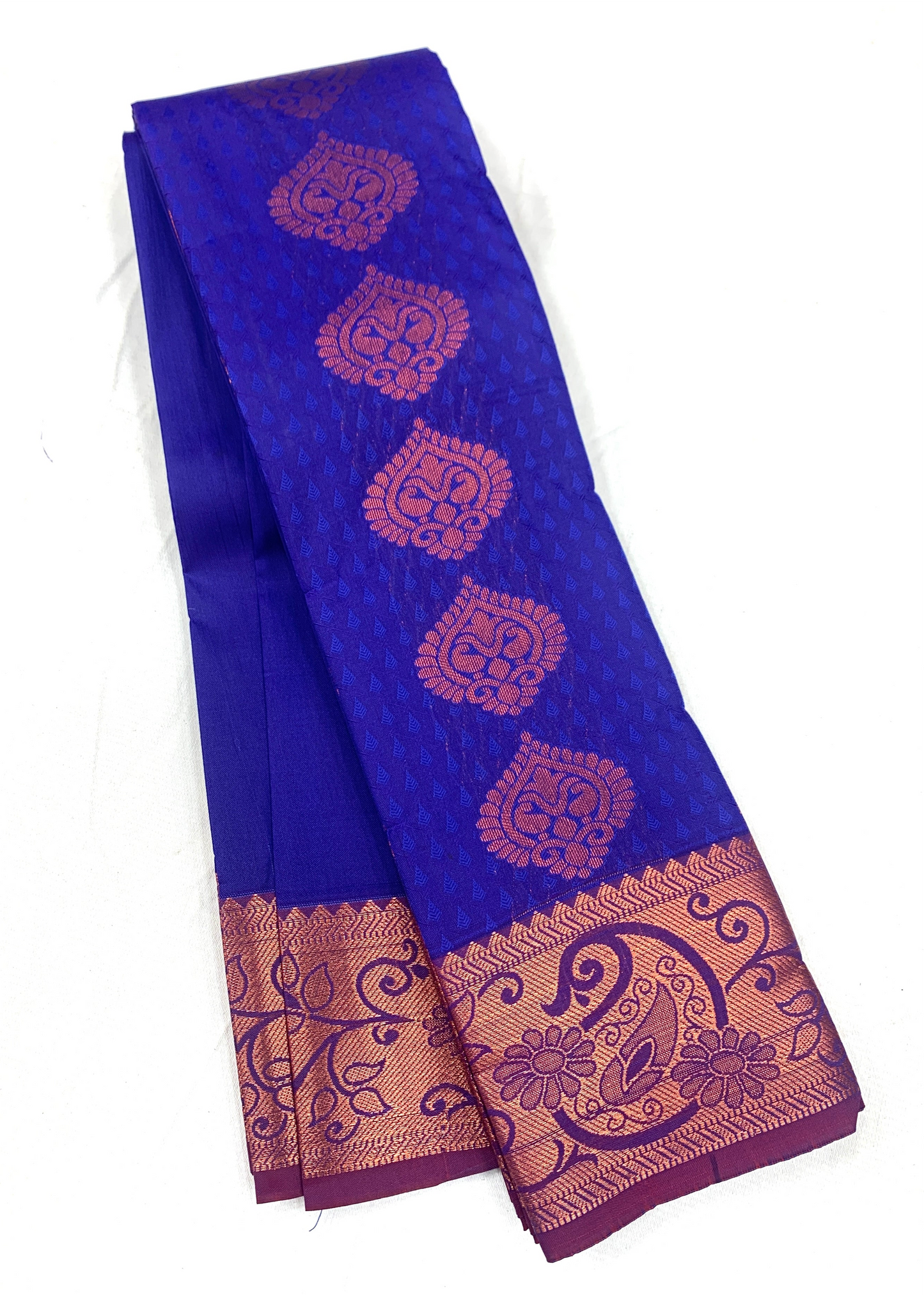 Vegan Silk Saree Blue shade with Copper Border