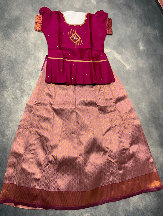 Ready To Wear Onion Pink Pavadai with Contrast Magenta Blouse