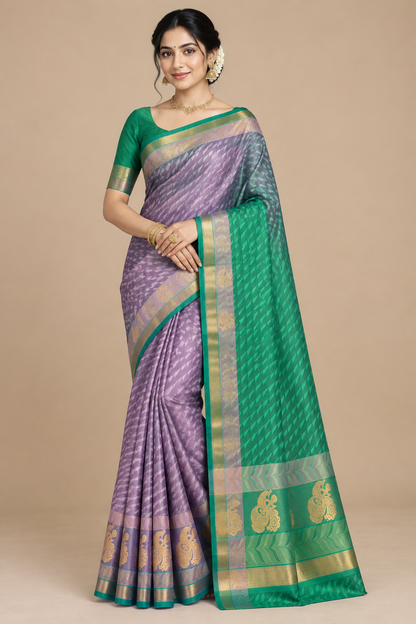 Synthetic Cotton Saree Light Purple Colour with Copper Border