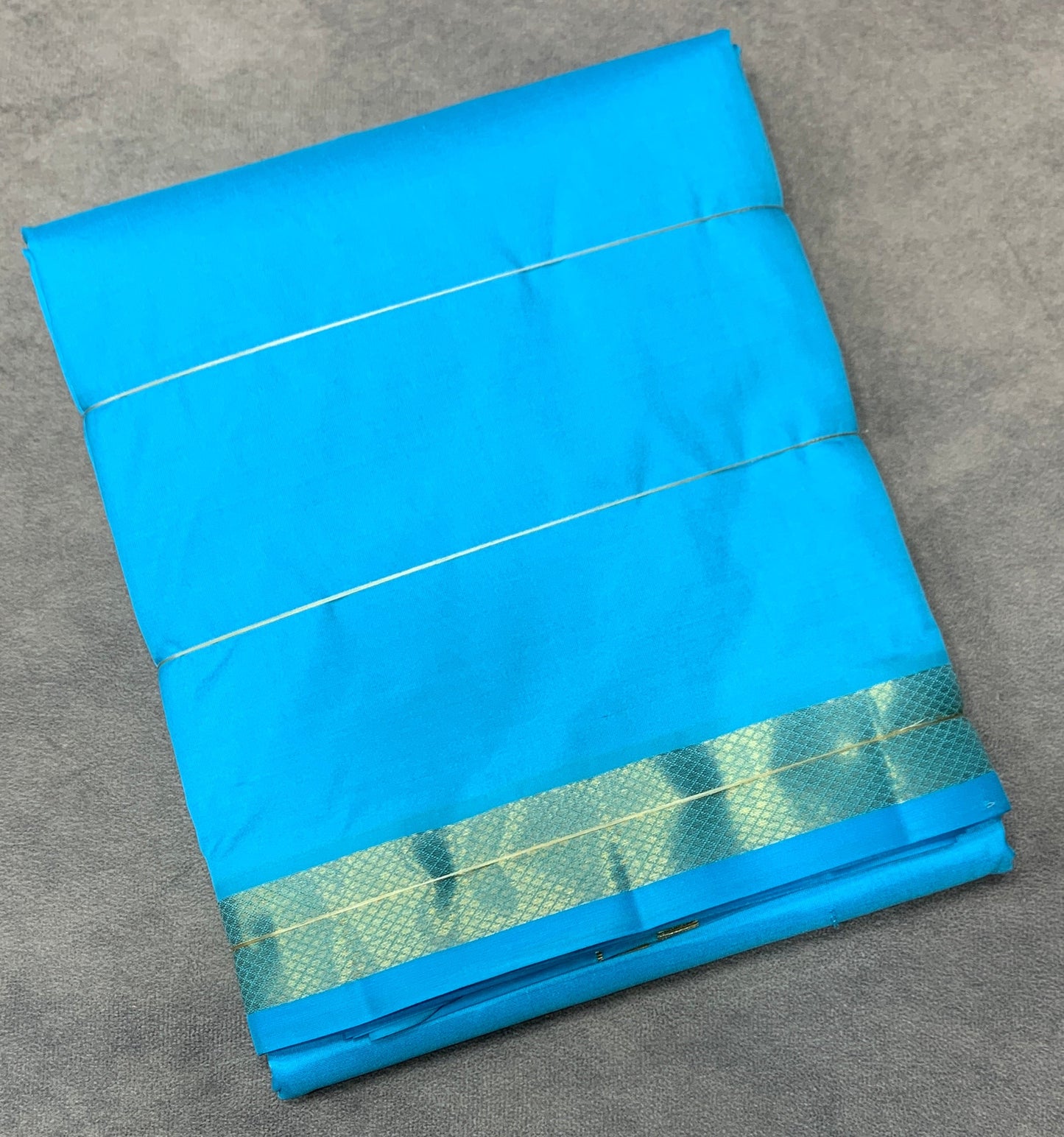9X5 Pure Silk Sky Blue Colour Dhoti with Golden Zari Border
