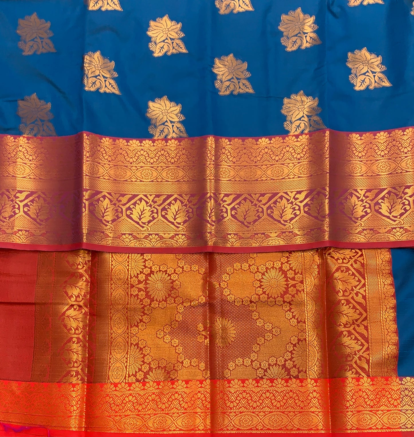 Soft Silk Casual Saree Sky Blue Colour with Red and Golden Colour Border