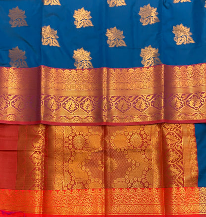 Soft Silk Casual Saree Sky Blue Colour with Red and Golden Colour Border