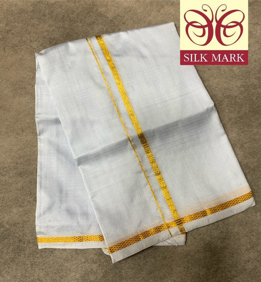 4 Mulam Silk Pooja Towel White Colour with Zari Border