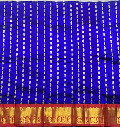 Blue  Shade Pure Kanchipuram Silk Kids Pattu Pavadai with Contrast Border for age 2 to 5