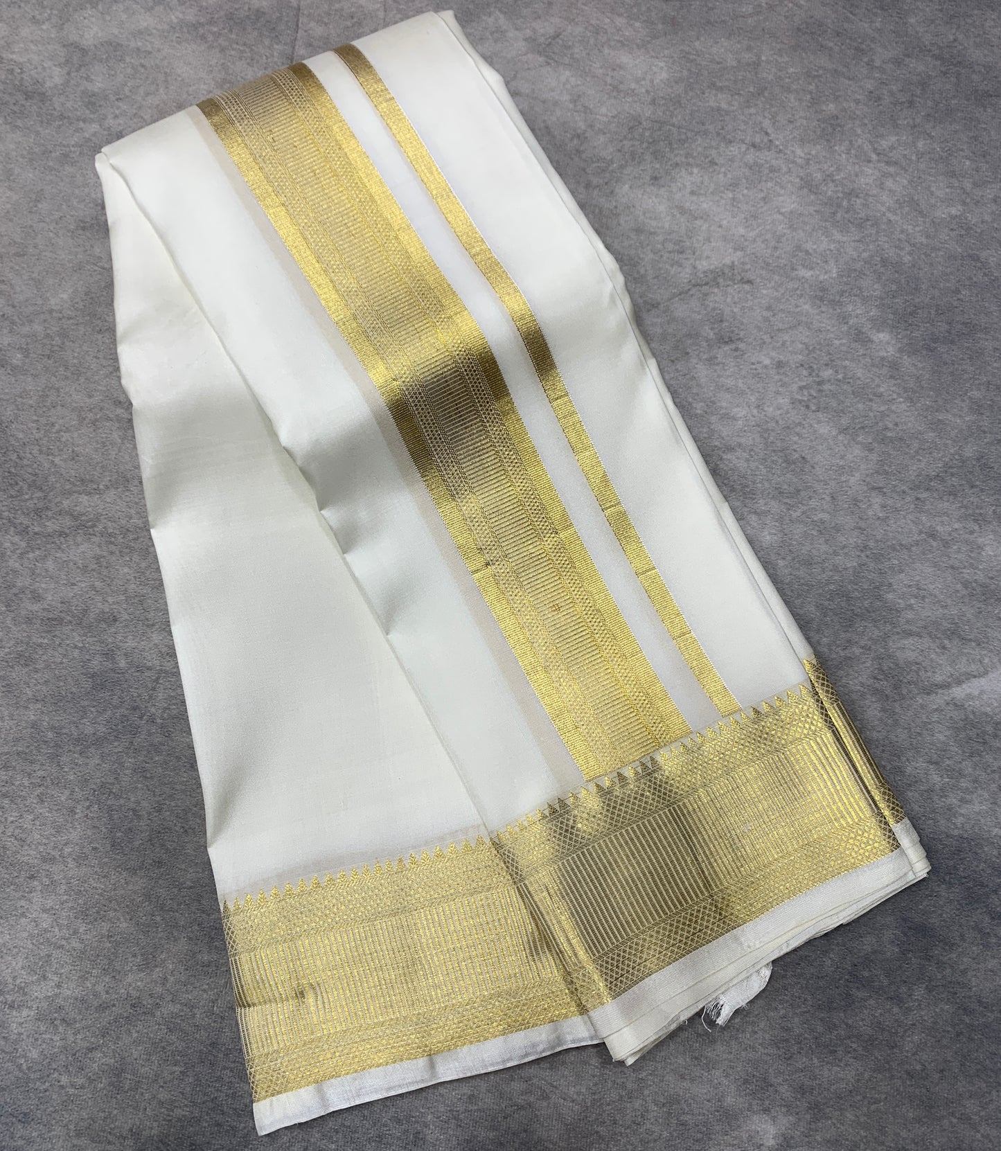 9X5 Pure Silk Dhoti White Colour with Golden Colour Fancy Jaquard Border