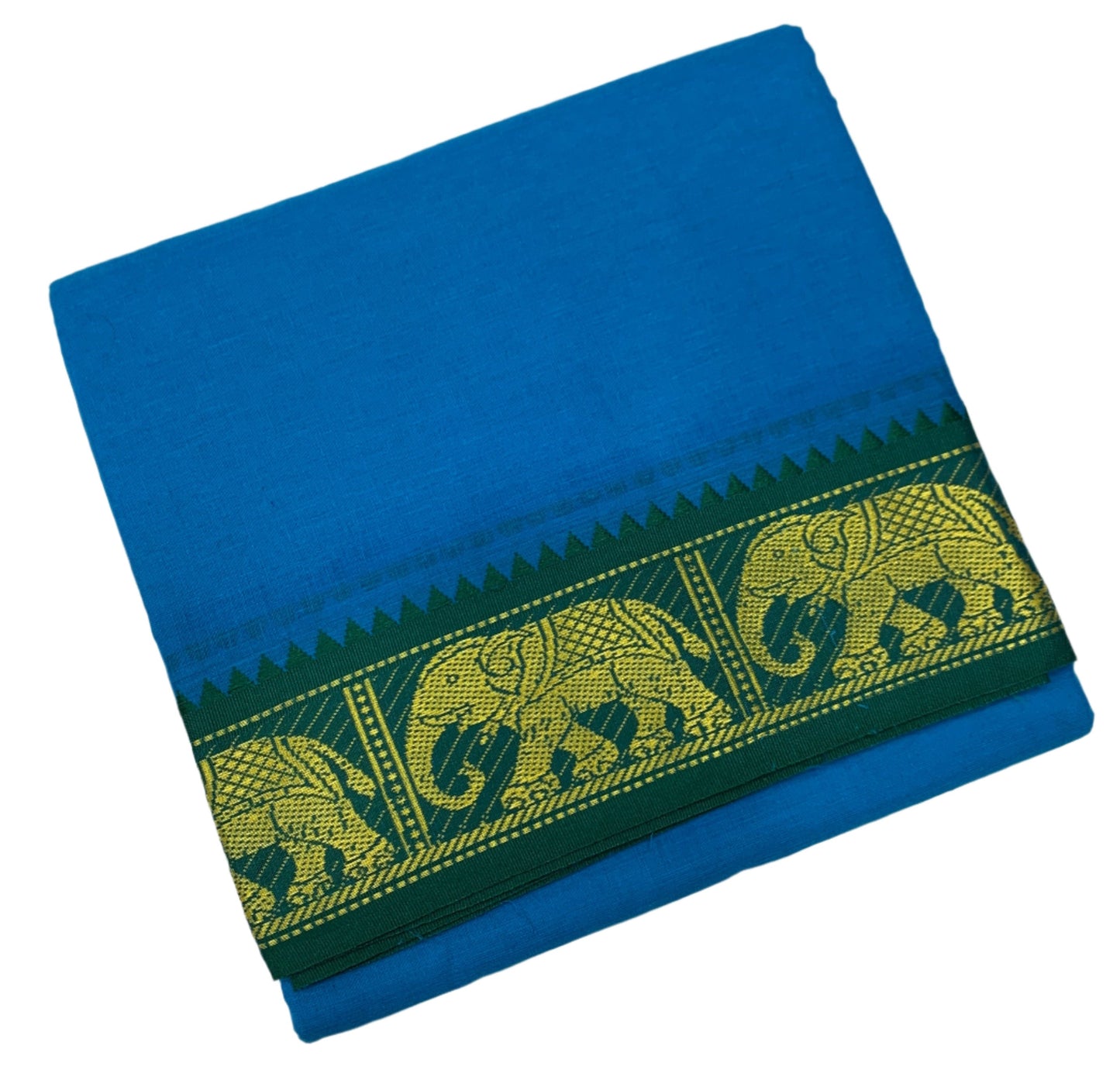 9X5 Cotton Dhoti Sky Blue Colour with Green and Pink Border